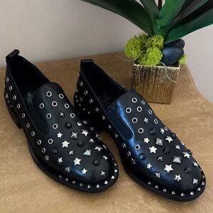 Just Juice New In Box All Leather Embellished Black Loafers